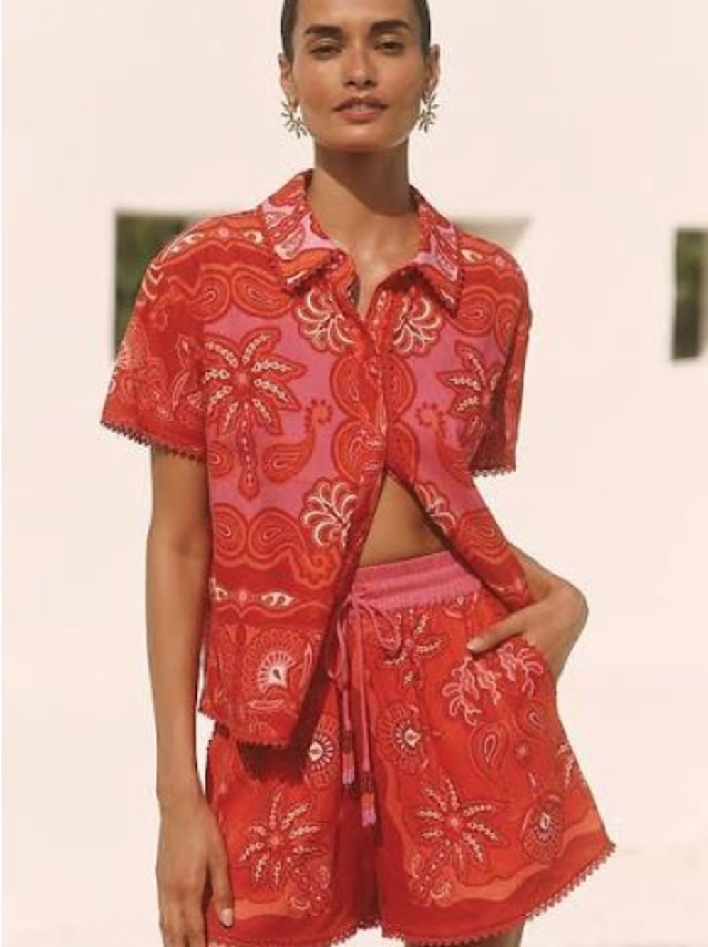 FARM Rio x Anthropologie Linen Blend Buttondown Shirt in Sweet Mermaids